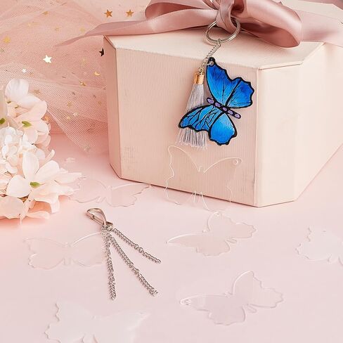 SUNNYCLUE 1 صندوق 40 قطعة من سلسلة المفاتيح الأكريليك الفراغات الحلي سلاسل مفاتيح الفراشة الفارغة مع فتحة حرفية لحفلة عيد الفصح والحشرات الشفافة والفراشات لصنع المجوهرات والسحر سلسلة مفاتيح مخصصة لمشاريع الفينيل in Kuwait