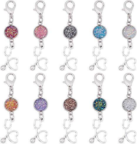 MAYJOYDIY 10Pcs Nurse Stethoscope Keychains Colorful Shine Stethoscope Pendants Doctor Nurses Charms Pendant Badge Reel Charm for Purse Handbags Gifts in Saudi Arabia