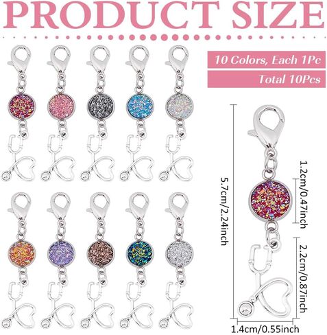MAYJOYDIY 10Pcs Nurse Stethoscope Keychains Colorful Shine Stethoscope Pendants Doctor Nurses Charms Pendant Badge Reel Charm for Purse Handbags Gifts in Saudi Arabia