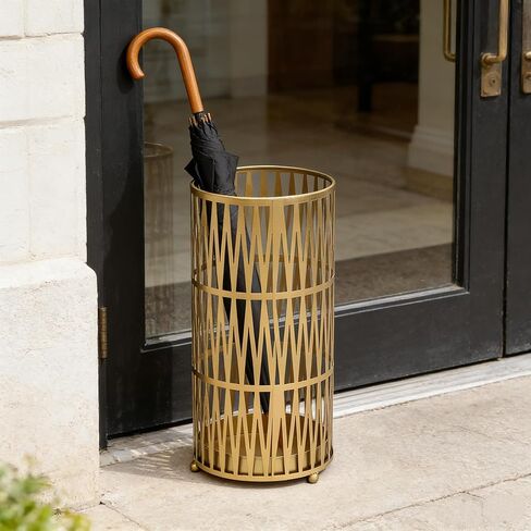 Joveco Metal Umbrella Racks, Gold Round Stand Holder Organizer with Drip Tray, Freestanding Holders for Canes Walking Sticks Entryway Home Office (Gold) in Saudi Arabia
