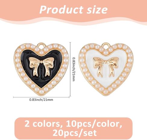 SUPERFINDINGS 20Pcs 2Colors Light Gold Heart with Bowknot Charm Tone Alloy Enamel Bow Pendants Rhinestone Bowtie Charms with Plastic Imitation Pearls for Handmade Jewelry Making Crafts, 21x21mm in Saudi Arabia