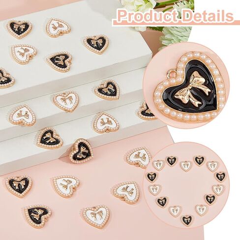 SUPERFINDINGS 20Pcs 2Colors Light Gold Heart with Bowknot Charm Tone Alloy Enamel Bow Pendants Rhinestone Bowtie Charms with Plastic Imitation Pearls for Handmade Jewelry Making Crafts, 21x21mm in Saudi Arabia