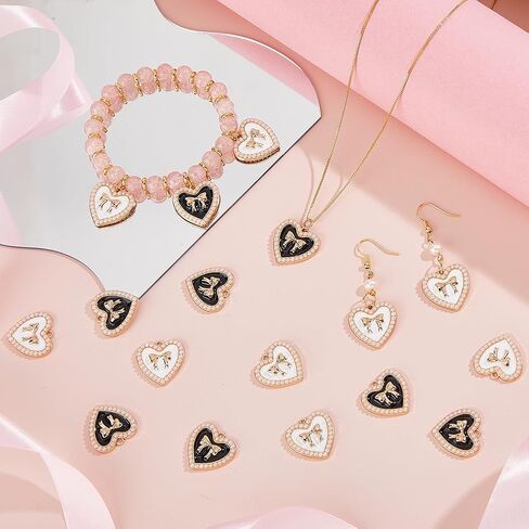 SUPERFINDINGS 20Pcs 2Colors Light Gold Heart with Bowknot Charm Tone Alloy Enamel Bow Pendants Rhinestone Bowtie Charms with Plastic Imitation Pearls for Handmade Jewelry Making Crafts, 21x21mm in Saudi Arabia