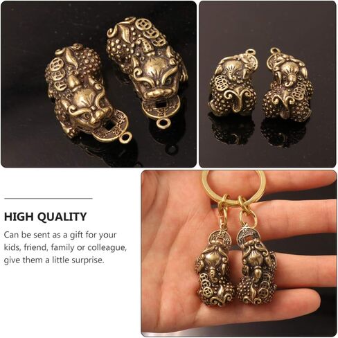 Healifty Pixiu Keychain Pendant - Antique Brass Chinese Feng Shui Charm for Good Luck and Wealth Perfect for Keychains Bags and Diy Crafts - 2Pcs in Saudi Arabia