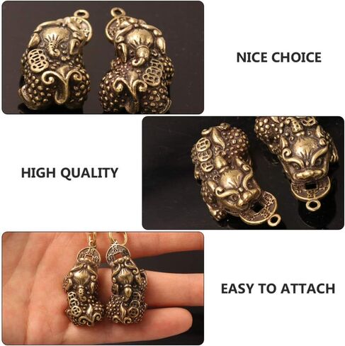 Healifty Pixiu Keychain Pendant - Antique Brass Chinese Feng Shui Charm for Good Luck and Wealth Perfect for Keychains Bags and Diy Crafts - 2Pcs in Saudi Arabia