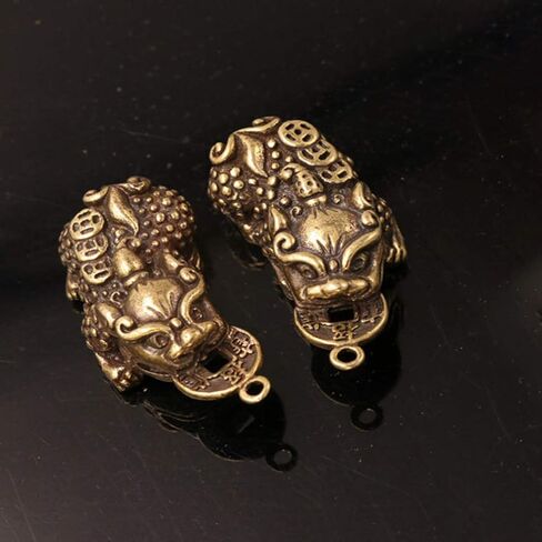Healifty Pixiu Keychain Pendant - Antique Brass Chinese Feng Shui Charm for Good Luck and Wealth Perfect for Keychains Bags and Diy Crafts - 2Pcs in Saudi Arabia