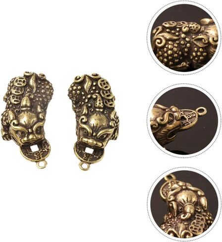 Healifty Pixiu Keychain Pendant - Antique Brass Chinese Feng Shui Charm for Good Luck and Wealth Perfect for Keychains Bags and Diy Crafts - 2Pcs in Saudi Arabia