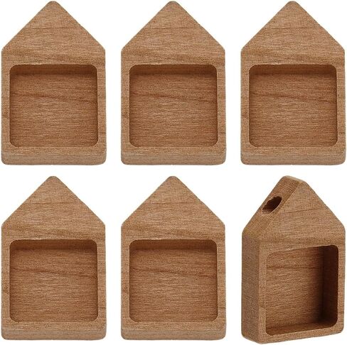 PH PandaHall 6pcs Wooden Pendant Trays Blank Settings House-shaped Pendant Base Bezel DIY Cameo Base Charms Blanks Photo Charms in Saudi Arabia