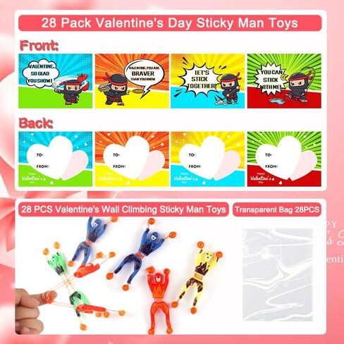 28 حزمة من النينجا الرجالي لتسلق الجدران في عيد الحب مع مجموعة بطاقات هدايا للأولاد، ألعاب تخفيف التوتر لصالح حفلات الأطفال، جوائز تبادل الفصول الدراسية، بطاقات تهنئة بعيد الحب in Kuwait