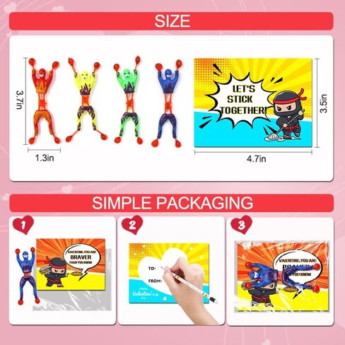 28 حزمة من النينجا الرجالي لتسلق الجدران في عيد الحب مع مجموعة بطاقات هدايا للأولاد، ألعاب تخفيف التوتر لصالح حفلات الأطفال، جوائز تبادل الفصول الدراسية، بطاقات تهنئة بعيد الحب in Kuwait