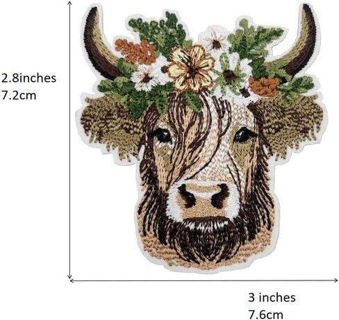 Highland Cow with Flower Crown Embroidered Iron on Patches in Saudi Arabia
