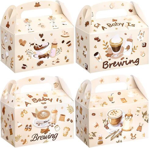 FunooFuno 12 Pcs Coffee Baby Shower Favors Gift Gable Boxes with Handles a Baby Is Brewing Brown Small Candy Treat Boxes Goodies Bags for Shower Birthday Gender Reveal Party Supplies 4 Styles in Kuwait