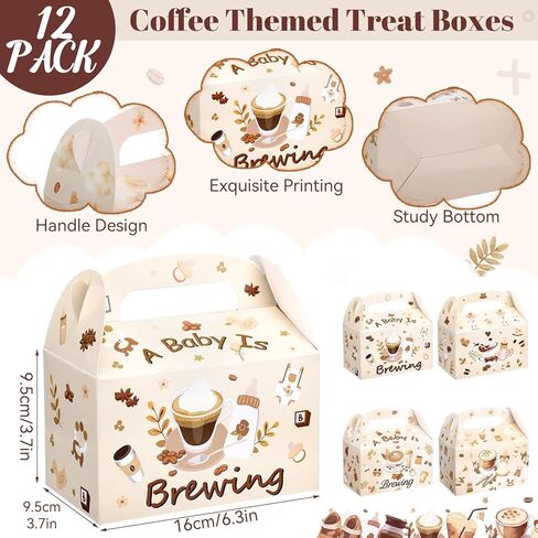 FunooFuno 12 Pcs Coffee Baby Shower Favors Gift Gable Boxes with Handles a Baby Is Brewing Brown Small Candy Treat Boxes Goodies Bags for Shower Birthday Gender Reveal Party Supplies 4 Styles in Kuwait