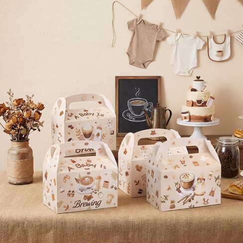 FunooFuno 12 Pcs Coffee Baby Shower Favors Gift Gable Boxes with Handles a Baby Is Brewing Brown Small Candy Treat Boxes Goodies Bags for Shower Birthday Gender Reveal Party Supplies 4 Styles in Kuwait