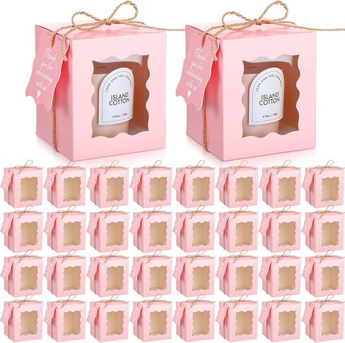 Affrolling 50 Set Pink Candle Gift Box Transparent Gift Packaging Box Bulk for 4-10 oz Candles with Thank You Tag Hemp Rope for Valentine's Day Wedding Birthday Party Favor, 3.35x3.35x3.94 Inch in Saudi Arabia