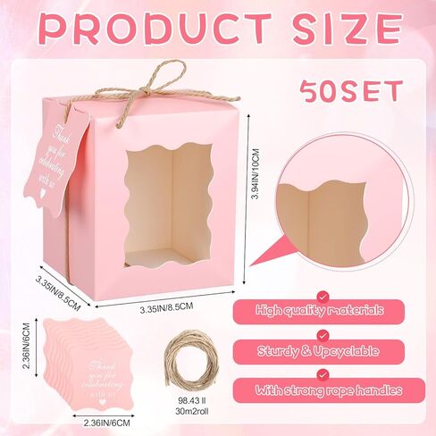 Affrolling 50 Set Pink Candle Gift Box Transparent Gift Packaging Box Bulk for 4-10 oz Candles with Thank You Tag Hemp Rope for Valentine's Day Wedding Birthday Party Favor, 3.35x3.35x3.94 Inch in Saudi Arabia