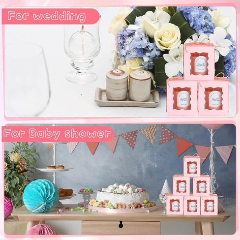 Affrolling 50 Set Pink Candle Gift Box Transparent Gift Packaging Box Bulk for 4-10 oz Candles with Thank You Tag Hemp Rope for Valentine's Day Wedding Birthday Party Favor, 3.35x3.35x3.94 Inch in Saudi Arabia