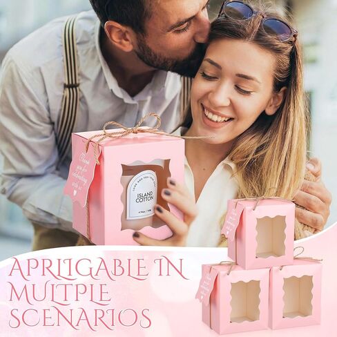 Affrolling 50 Set Pink Candle Gift Box Transparent Gift Packaging Box Bulk for 4-10 oz Candles with Thank You Tag Hemp Rope for Valentine's Day Wedding Birthday Party Favor, 3.35x3.35x3.94 Inch in Saudi Arabia