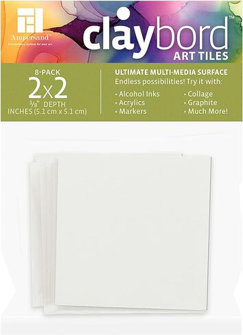 Ampersand Art Supply Claybord Art Tiles for Small Paintings, Crafts, Handmade Jewelry, DIY Creative Projects, and Collage, 1/8" Flat Profile, 2" x 2" - Pack of 8 in Saudi Arabia