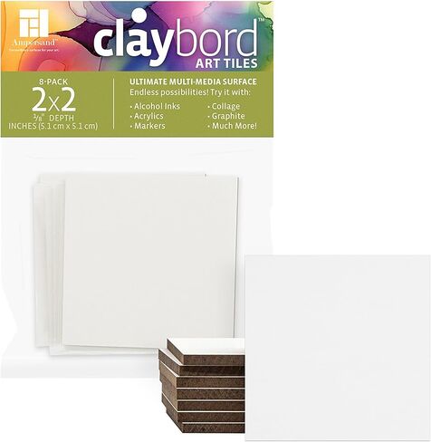 Ampersand Art Supply Claybord Art Tiles for Small Paintings, Crafts, Handmade Jewelry, DIY Creative Projects, and Collage, 1/8" Flat Profile, 2" x 2" - Pack of 8 in Saudi Arabia