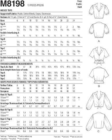 McCall's Misses' Top Sewing Pattern Kit, Code M8198, Sizes 6-8-10-12-14, Multicolor in Saudi Arabia