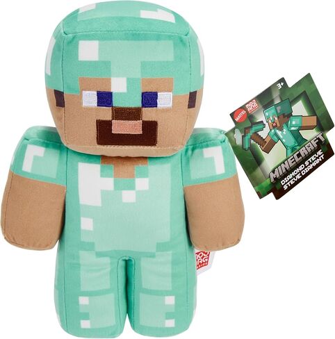 Mattel Minecraft Diamond Steve Soft Plush Collectible Pixelated Design Famous Game Character Toy for Kids 3+ Years HPP23 in Saudi Arabia