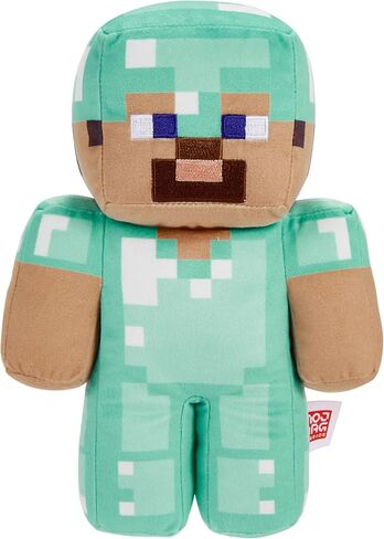 Mattel Minecraft Diamond Steve Soft Plush Collectible Pixelated Design Famous Game Character Toy for Kids 3+ Years HPP23 in Saudi Arabia
