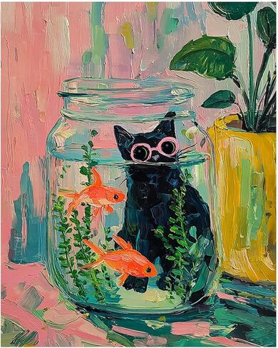 rltxbuk مجردة القطة السوداء ذهبية الطلاء بالأرقام عدة للبالغين المبتدئين والأطفال 4-12، مضحك القط الأسود الحيوان diy النفط اللوحة مجموعات على قماش مؤطرة لهدايا ديكور المنزل 16x20 في in Kuwait