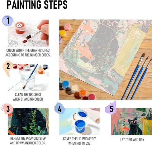 rltxbuk مجردة القطة السوداء ذهبية الطلاء بالأرقام عدة للبالغين المبتدئين والأطفال 4-12، مضحك القط الأسود الحيوان diy النفط اللوحة مجموعات على قماش مؤطرة لهدايا ديكور المنزل 16x20 في in Kuwait