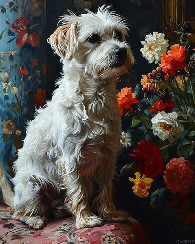 QACEYID DIY Paint by Numbers for Adults Beginner, Maltese Sitting, Paint by Numbers Kit Dog Painting by Numbers for Adults, 16" x 20" in Saudi Arabia
