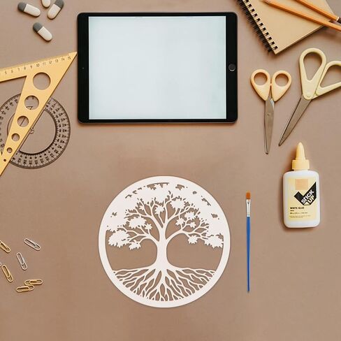 FINGERINSPIRE 6Pcs Circular Tree Painting Stencil with Paint Brush 7.9x7.9inch Tree of Life Stencils Round Reusable Trees Stencils Plastic Drawing Natural Trees Stencil for Painting on Wood Home Decor in Saudi Arabia