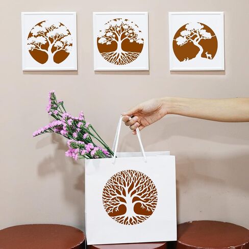 FINGERINSPIRE 6Pcs Circular Tree Painting Stencil with Paint Brush 7.9x7.9inch Tree of Life Stencils Round Reusable Trees Stencils Plastic Drawing Natural Trees Stencil for Painting on Wood Home Decor in Saudi Arabia