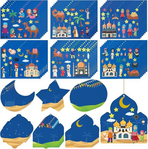 Yinder 36 Set Eid Mubarak Craft Kits Mosque Scene Stickers Eid Ramadan Craft Stickers for DIY Ramadan Crafts Religious Hanging Ornament Decoration Party Decor in Saudi Arabia