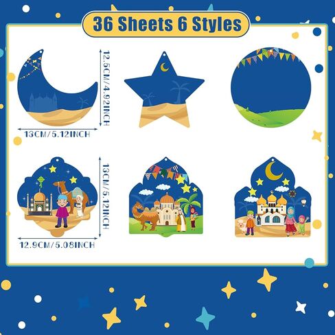 Yinder 36 Set Eid Mubarak Craft Kits Mosque Scene Stickers Eid Ramadan Craft Stickers for DIY Ramadan Crafts Religious Hanging Ornament Decoration Party Decor in Saudi Arabia