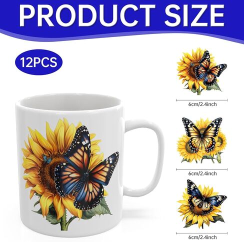 UV DTF Cup Wrap, 12 Sheets Butterfly Sunflower Transfers Stickers, Waterproof UV DTF Transfer Decals for Wood Tumbler Water Bottle in Saudi Arabia