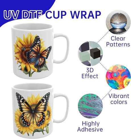 UV DTF Cup Wrap, 12 Sheets Butterfly Sunflower Transfers Stickers, Waterproof UV DTF Transfer Decals for Wood Tumbler Water Bottle in Saudi Arabia