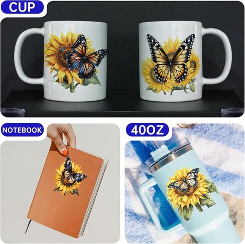 UV DTF Cup Wrap, 12 Sheets Butterfly Sunflower Transfers Stickers, Waterproof UV DTF Transfer Decals for Wood Tumbler Water Bottle in Saudi Arabia