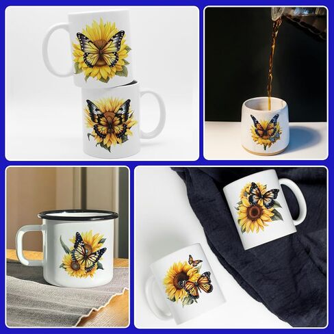 UV DTF Cup Wrap, 12 Sheets Butterfly Sunflower Transfers Stickers, Waterproof UV DTF Transfer Decals for Wood Tumbler Water Bottle in Saudi Arabia