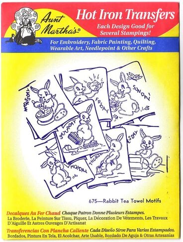 Aunt Martha's Rabbit Tea Towels Hot Iron Transfers for Embroidery in Saudi Arabia