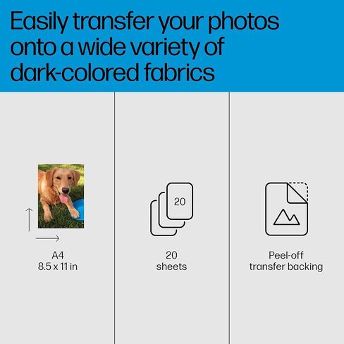HP Iron-On Transfers for Dark Fabric, 8.5 x 11 in. (216 x 279 mm), 20 Sheets in Saudi Arabia