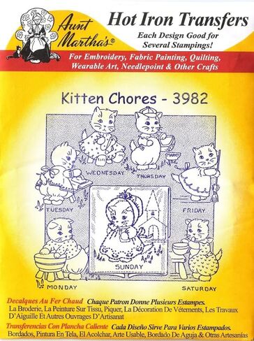 Kitten Chores Aunt Martha's Hot Iron Embroidery Transfer in Saudi Arabia