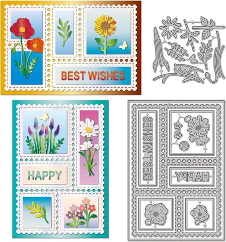 GLOBLELAND Flower Postage Stamp Cutting Dies for Card Making Sunflowers Daisies Metal Die Cuts Plants Best Wishes Border Die Cut Dies for DIY Embossing Scrapbooking Paper Crafts Decor in Saudi Arabia