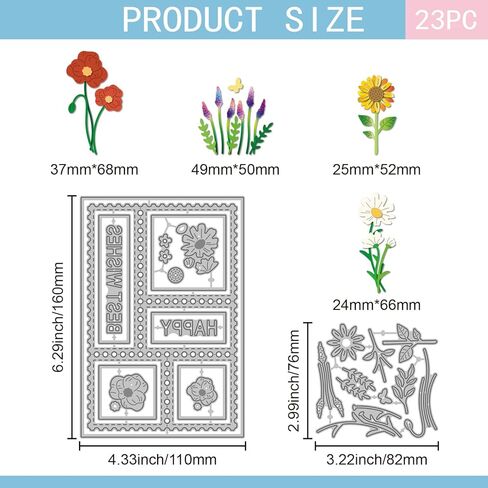 GLOBLELAND Flower Postage Stamp Cutting Dies for Card Making Sunflowers Daisies Metal Die Cuts Plants Best Wishes Border Die Cut Dies for DIY Embossing Scrapbooking Paper Crafts Decor in Saudi Arabia
