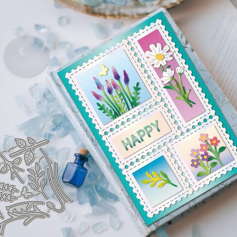 GLOBLELAND Flower Postage Stamp Cutting Dies for Card Making Sunflowers Daisies Metal Die Cuts Plants Best Wishes Border Die Cut Dies for DIY Embossing Scrapbooking Paper Crafts Decor in Saudi Arabia