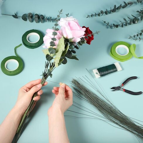 Floral Arrangement Kit, Floral Tape and Floral Wire with Cutter,Green Floral Tape 22 Guage Floral Stem Wire 26 Gauge Green Floral Wire for Bouquet Stem Wrap Florist, Wreath Making Supplies in Kuwait
