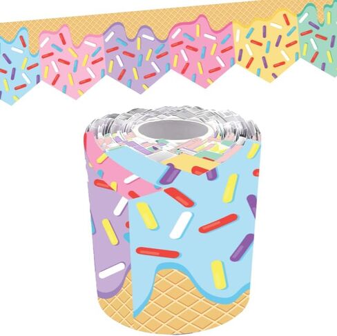 JarThenaAMCS 65.6Ft Summer Bulletin Board Border Pastel Ice Cream Pennant Die Cut Trim Border Roll for Summer Donut Party Chalkboard Wall Decor in Saudi Arabia