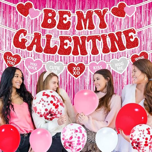 Happy Galentine’s Day Party Decorations Set Be My Galentine Banner Ladies Celebrating Ladies Theme Valentine’s Day Décor Pink Foil Curtains Balloons Girls Galentine’s Day Party Supplies in Kuwait