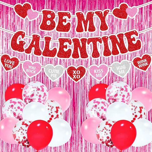 Happy Galentine’s Day Party Decorations Set Be My Galentine Banner Ladies Celebrating Ladies Theme Valentine’s Day Décor Pink Foil Curtains Balloons Girls Galentine’s Day Party Supplies in Kuwait