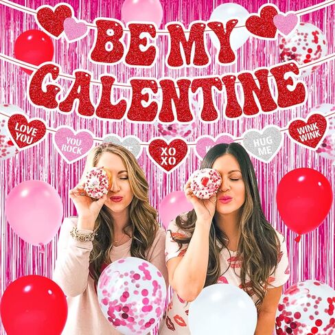 Happy Galentine’s Day Party Decorations Set Be My Galentine Banner Ladies Celebrating Ladies Theme Valentine’s Day Décor Pink Foil Curtains Balloons Girls Galentine’s Day Party Supplies in Kuwait