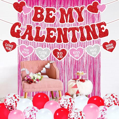 Happy Galentine’s Day Party Decorations Set Be My Galentine Banner Ladies Celebrating Ladies Theme Valentine’s Day Décor Pink Foil Curtains Balloons Girls Galentine’s Day Party Supplies in Kuwait